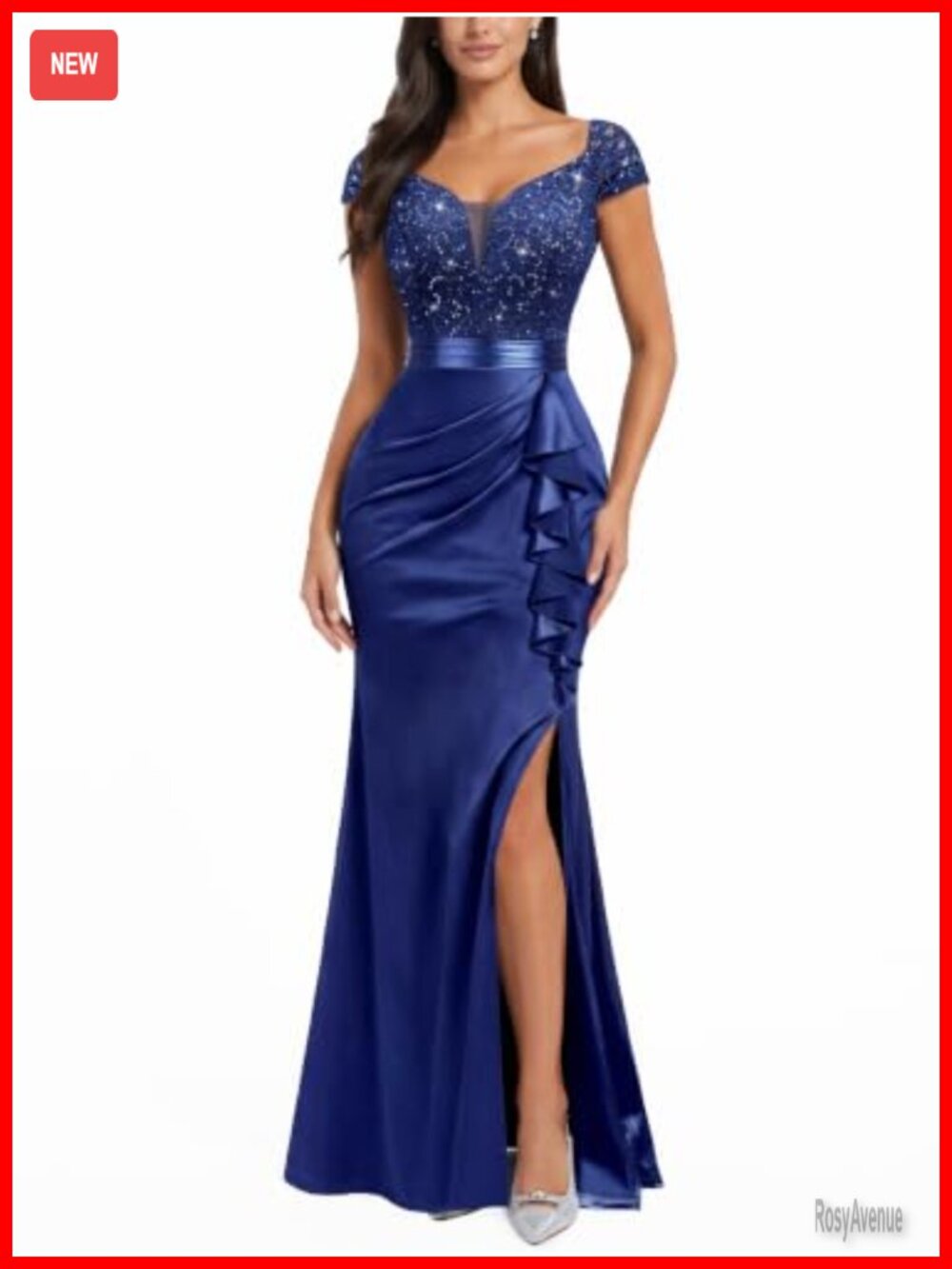 Vintage V-Neck Slim Ruffle Split Evening Formal Maxi Dress